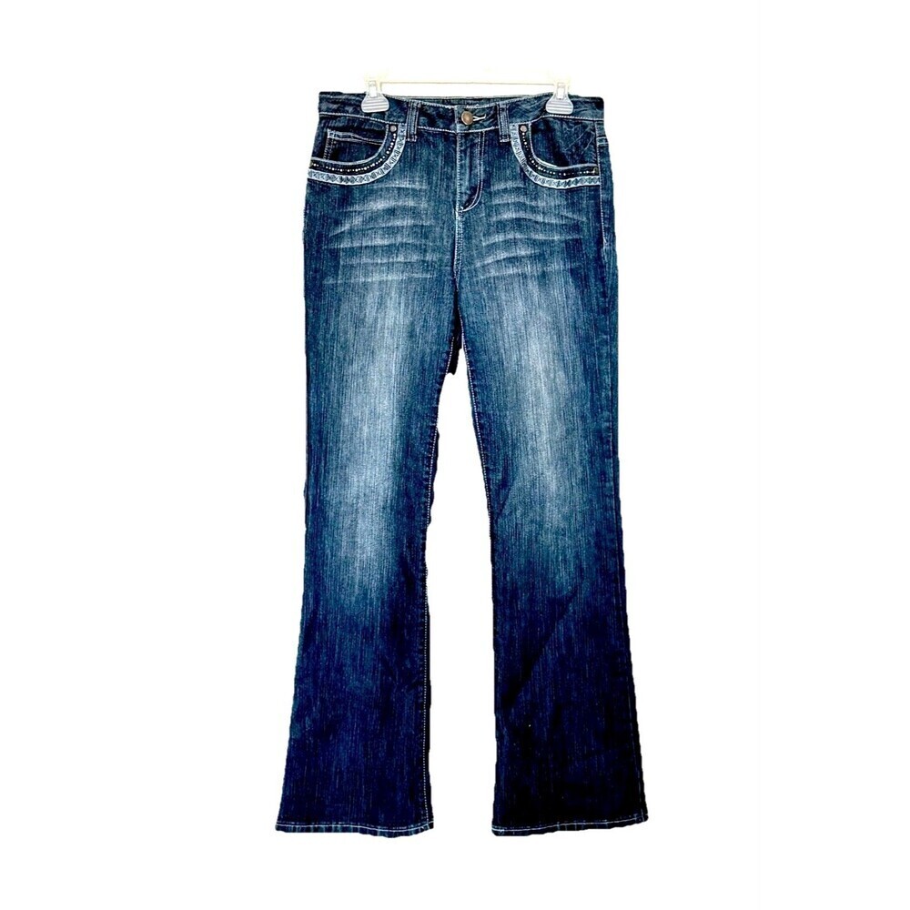 Passports Women Jeans Sz 8 Regular Wide Leg Denim Rhinestone Bling